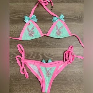 Pink & Blue Playboy Bikini Set